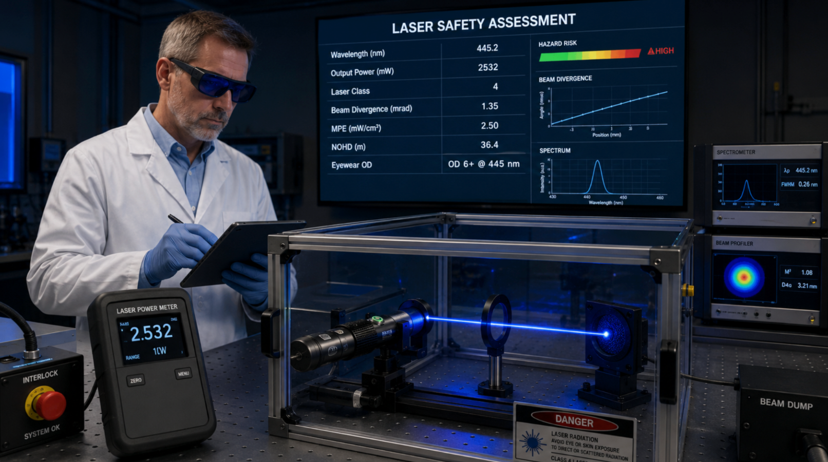 High power blue laser pointer wattage specs and safety limits